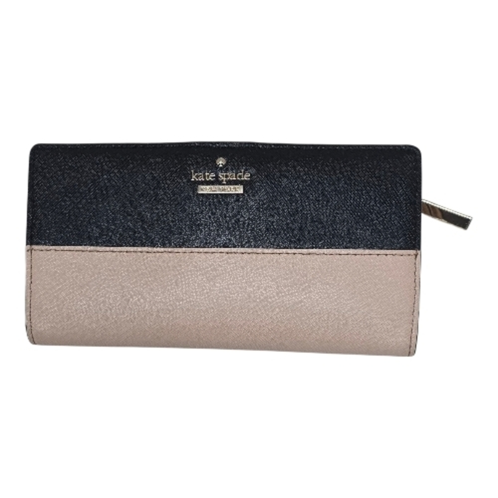 Kate Spade New York Colorblock Wallet Black & Beige Saffiano Leather Zip Around